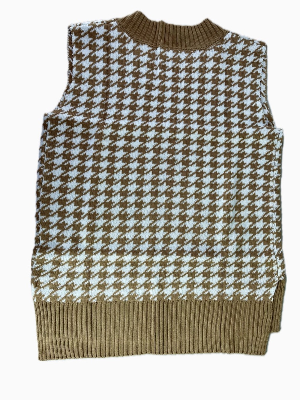 Women's Oversized Houndstooth V-Neck Sweater Vest - Camel/White - Picture 3 of 10